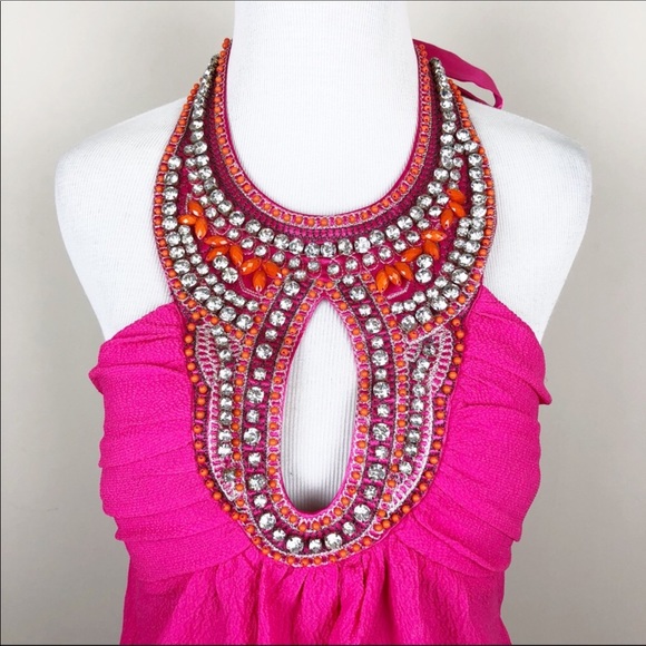 Bebe Pink halter rhinestone top - Picture 3 of 4